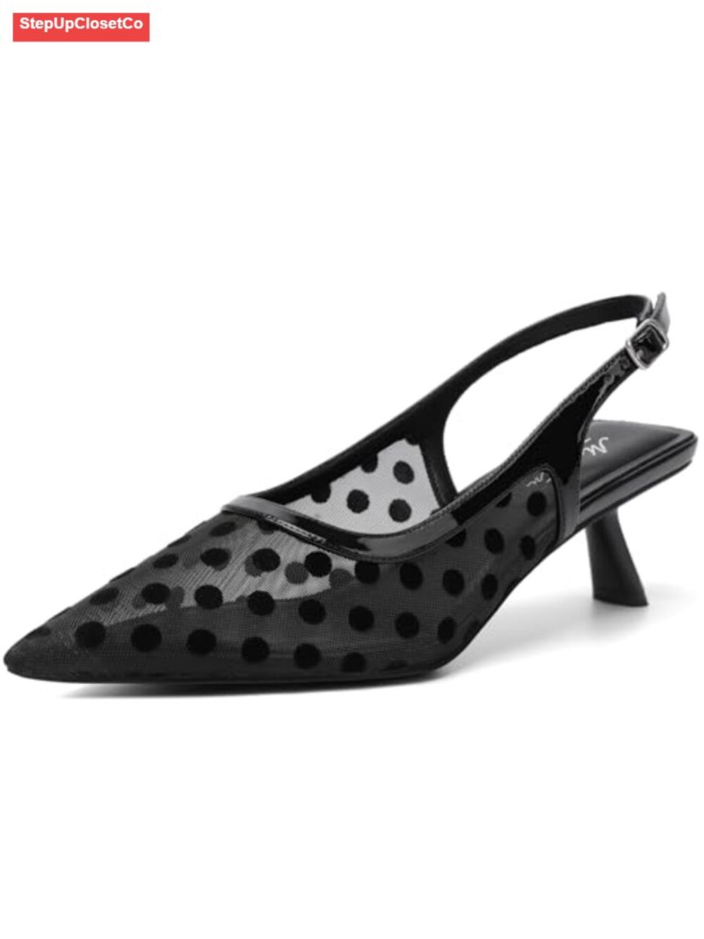 Kitten Heels Pointed Toe Pumps Patent Leather Low Heel Slingback Buckle Dress